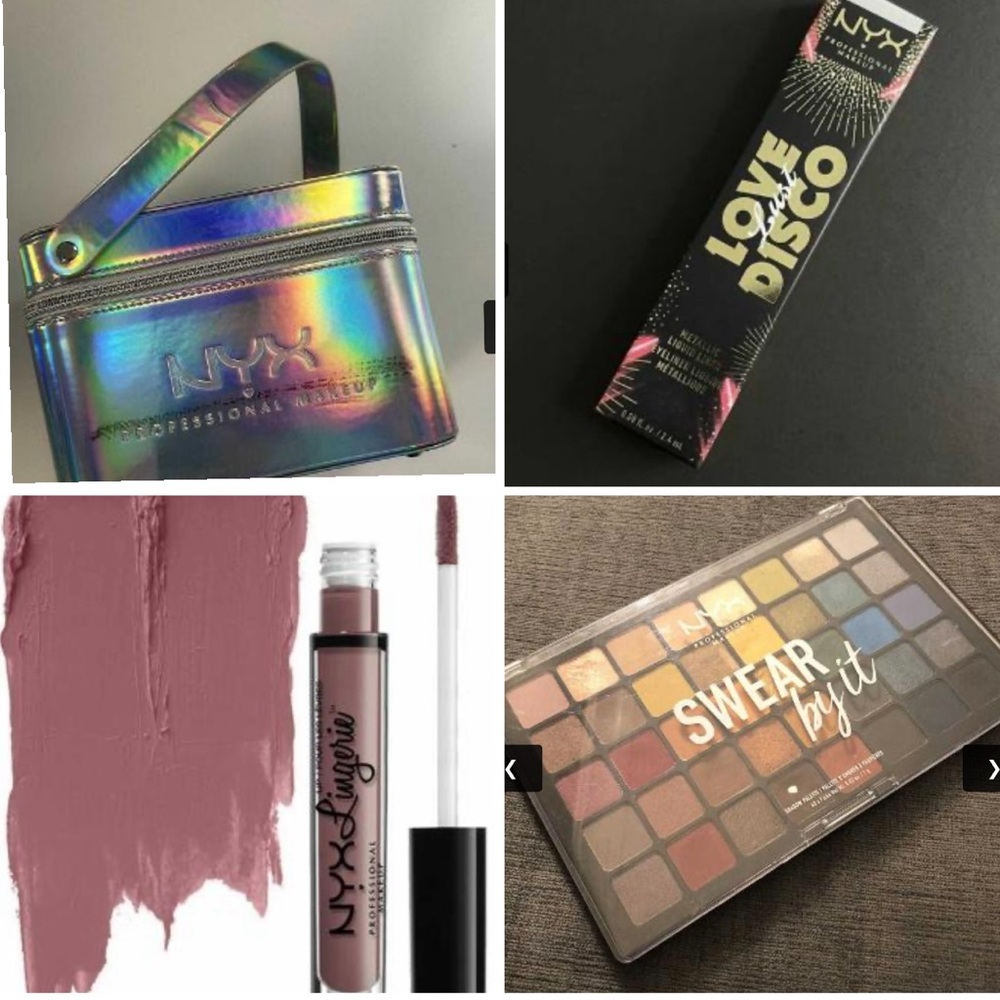 The NYX Makeup lot with mirror reflective zip up case